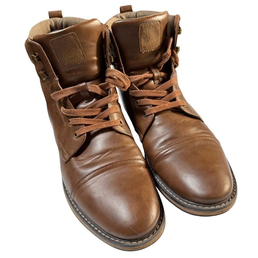 Men’s Brown Lace Up Combat Boots Size 13 Cap Toe Ankle Boots - Picture 5 of 6